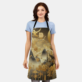 Tablier Peinture chinoise Faux Golden Dripping Monogramme