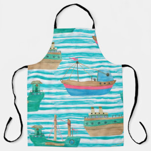 Tablier Peinture d'aquarelle en continu motif avec bateaux