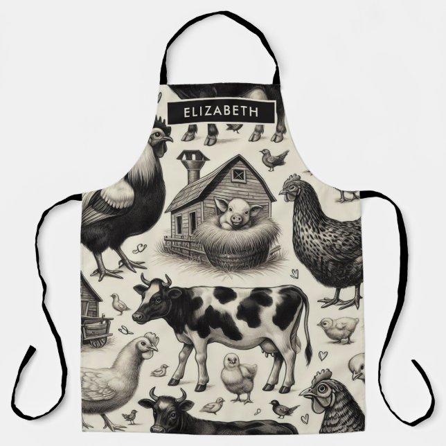 Tablier Peinture vintage d'animaux de ferme (Recto)