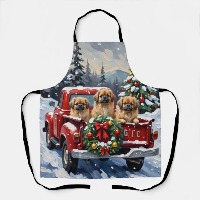 Tablier Pekingese Christmas Red Truck Holiday (Recto)