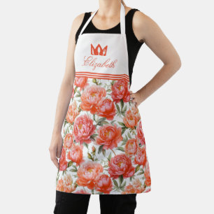 Tablier Peonies roses Orange Motif Floral   Reine Couronne