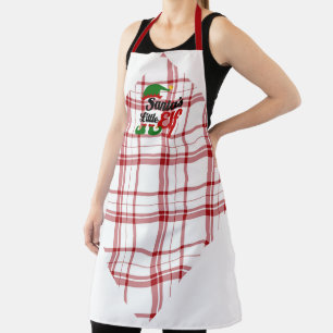 Tablier Père Noël à plaid rouge et blanc Petit Elfe