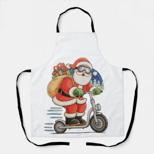 Tablier Père Noël à scooter Noël en famille appariée