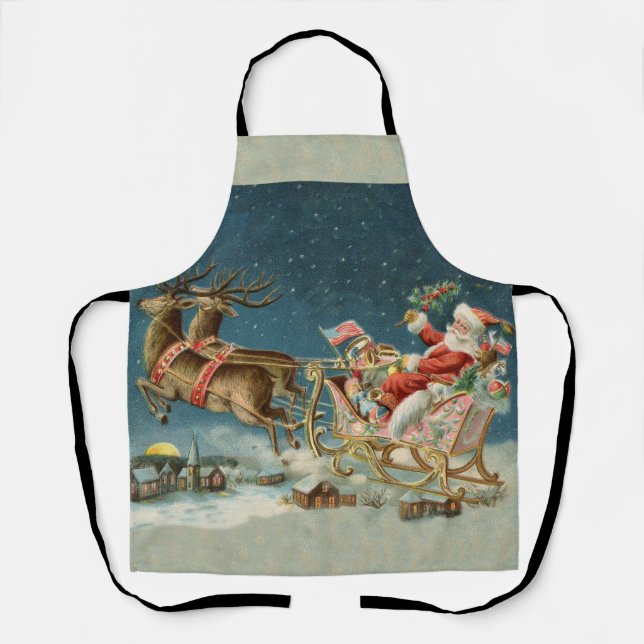 Tablier Père Noël Antique Sleigh Reindeer (Recto)