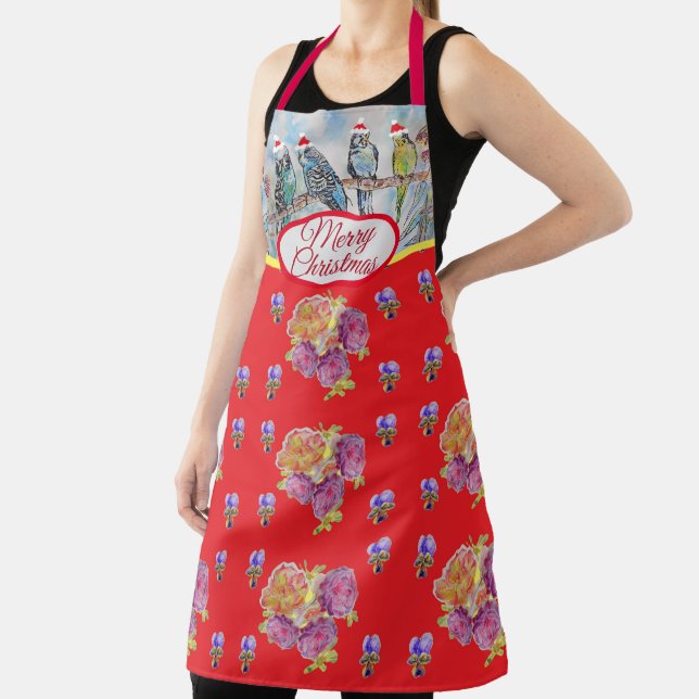 Tablier Père Noël Budgies Noël Red Womans Apron (Insitu)