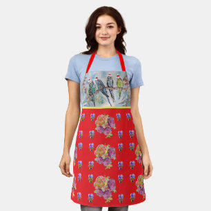 Tablier Père Noël Budgies Noël Red Womans Apron