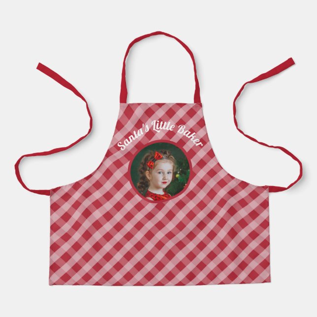 Tablier Père Noël Little Baker en vichy photo de Noël (Recto)