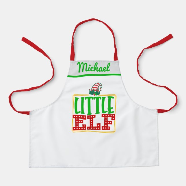 Tablier Père Noël Little Elf Helper, Nom Personnalisé Enfa (Recto)