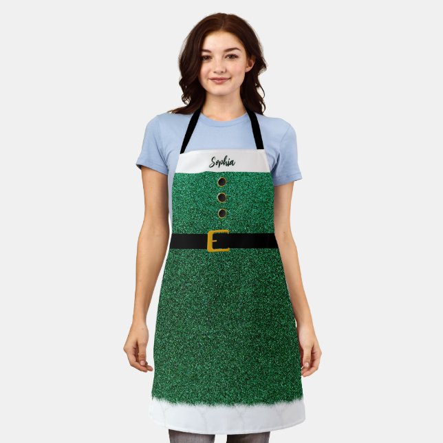 Tablier Père Noël personnalisé Apron-Dazzling Emerald vert (Porté)
