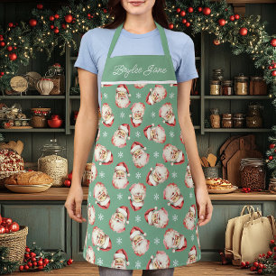 Tablier Père Noël Rétro Vintage Vert Personnalisé
