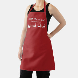 Tablier Père Noël rouge et beige traîneau Noël & Texte per