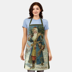 Tablier Père Noël victorien vintage avec sapin de Noël