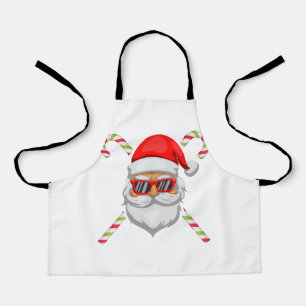 Tablier Père Noël visage lunettes de soleil canne douce