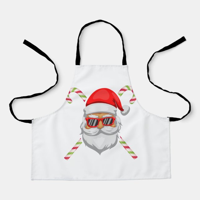 Tablier Père Noël visage lunettes de soleil canne douce (Recto)