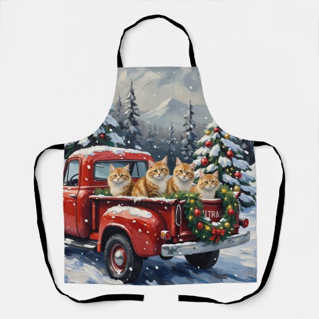 Tablier Persian Cat Christmas Red Truck Holiday (Recto)
