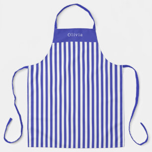 Tablier Personalised Blue And White Stripe Pattern Apron