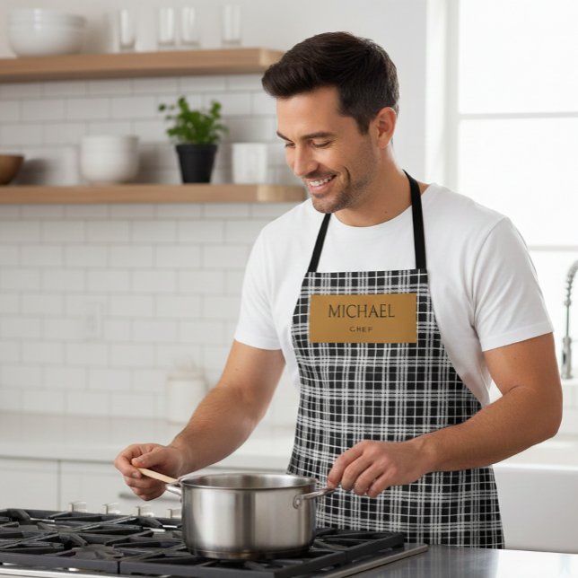 Tablier Personalized Chef Plaid Apron with Custom Name  (Créateur téléchargé)