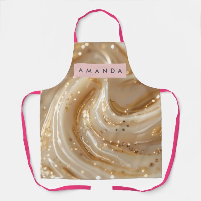 Tablier Personalized Creamy Caramel Gold Swirl Elegant  (Recto)