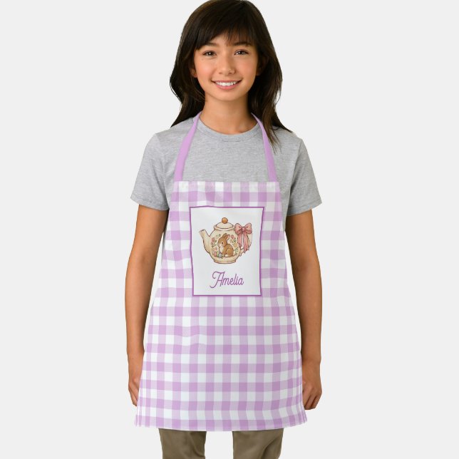 Tablier Personalized Easter Bunny Teapot Gingham Name (Insitu)