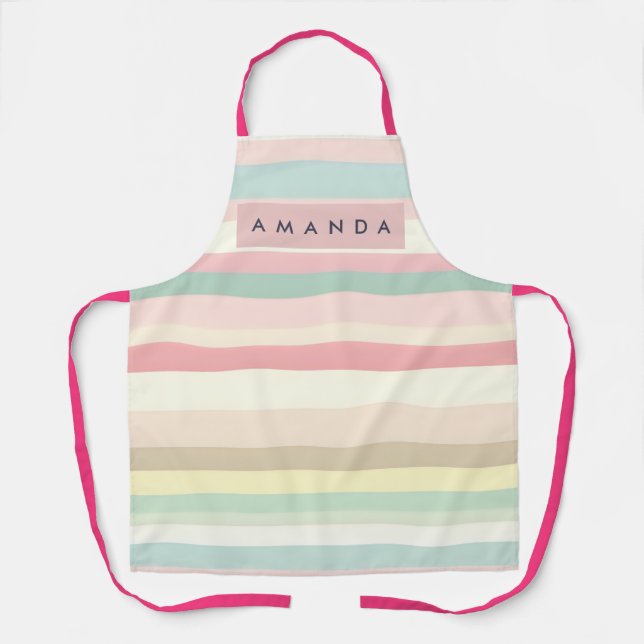 Tablier Personalized Elegant Pastel Macaron Stripe (Recto)