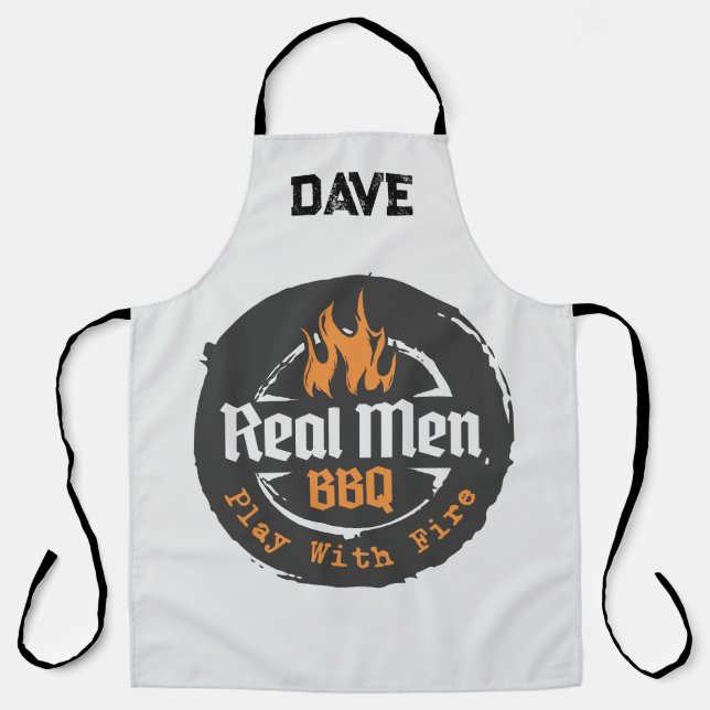 Tablier Personalized Grey Flames Real Men BBQ Grill (Recto)