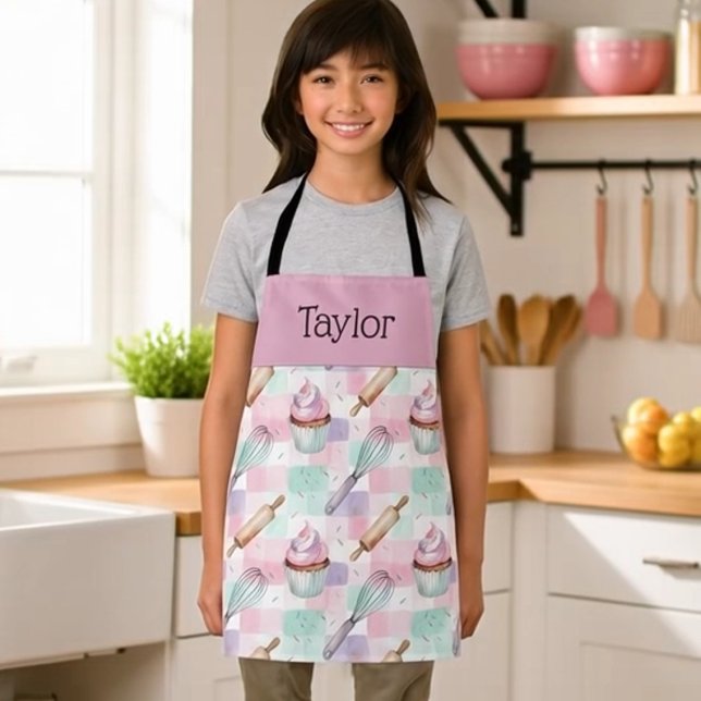 Tablier Personalized Kids Apron Pastel Baking Crew Mom Me (Créateur téléchargé)