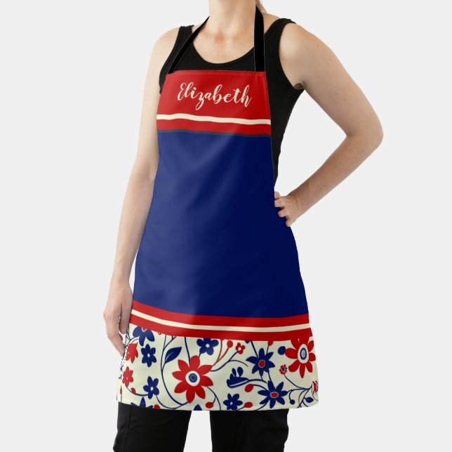 Tablier Personalized Mom Red White Blue Floral (Insitu)