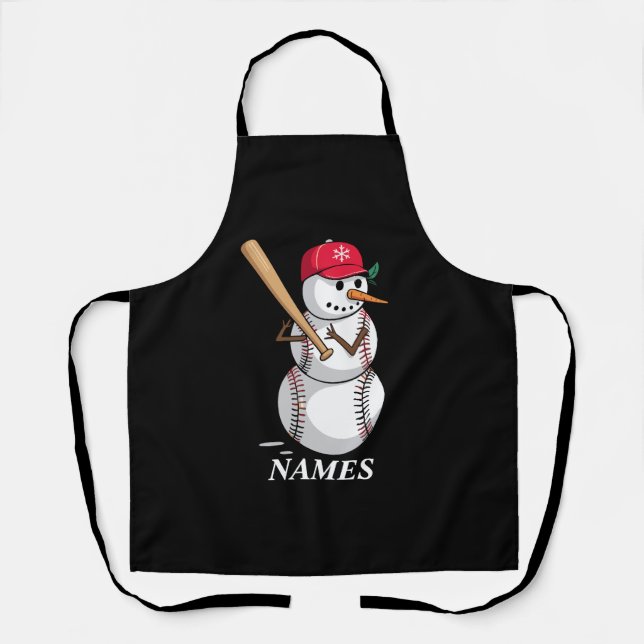 Tablier Personalized Name Baseball Snowman Balls Snow Xmas (Recto)