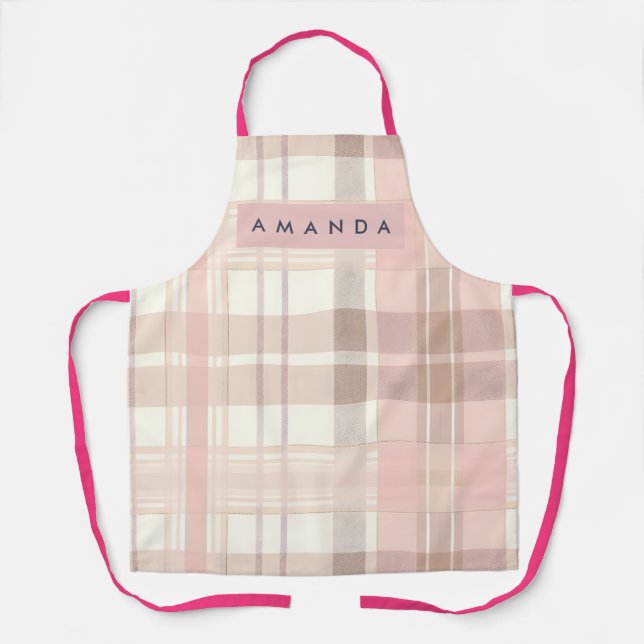 Tablier Personalized Pastel Soft Blush Beige Plaid (Recto)