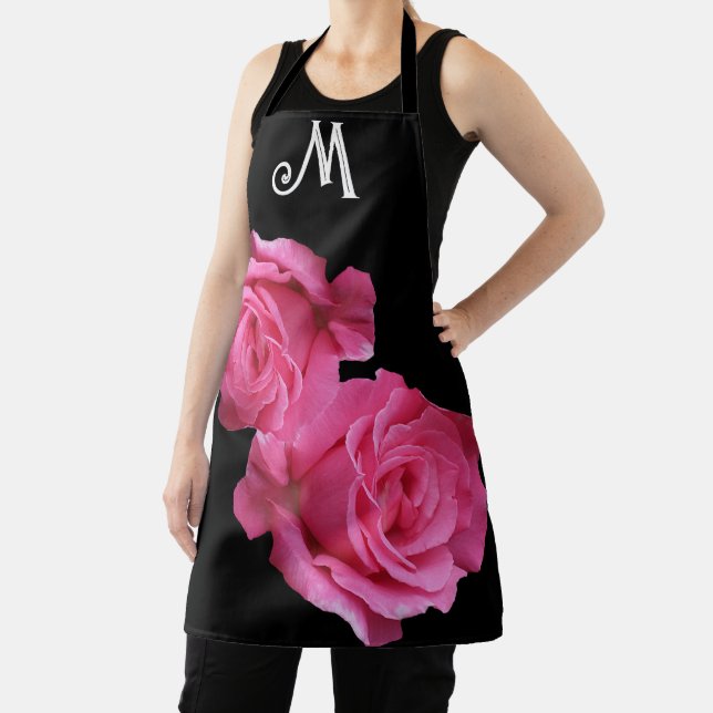 Tablier Personnalisable M monogramme joli rose rose floral (Insitu)