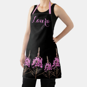 Tablier Personnalisable nom Laura joli rose floral élégant