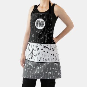Tablier Personnalisation de la musique gris noir blanc not