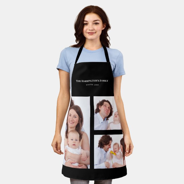 Tablier Personnalisé 3 sections Famille Photo Collage Blac (Porté)