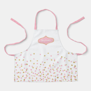 Tablier personnalisé à pois roses et dorés