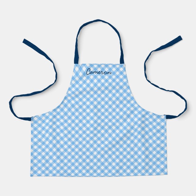 Tablier Personnalisé Ajouter Votre Nom Baby Blue En vichy  (Recto)