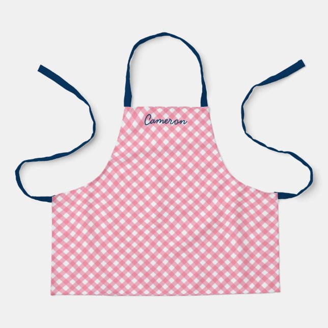 Tablier Personnalisé Ajouter Votre Nom Bébé Rose En vichy  (Recto)