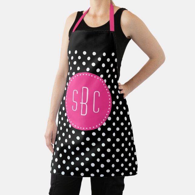 Tablier personnalisé avec point rose chaud et noir (Insitu)