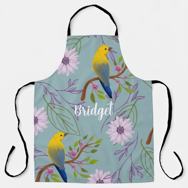 Tablier Personnalisé Botanique Joli Oiseaux Floral (Recto)