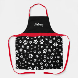 Tablier Personnalisé Empreinte de Patte Rouge Noir et Blan