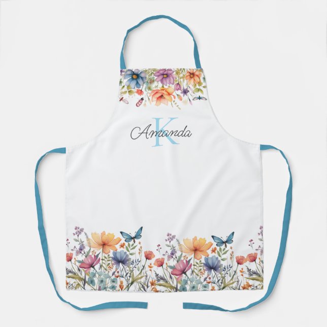 Tablier personnalisé en fleurs et papillons (Recto)