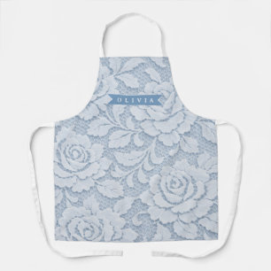 Tablier Personnalisé Fleurs en dentelle bleue Élégant Roma