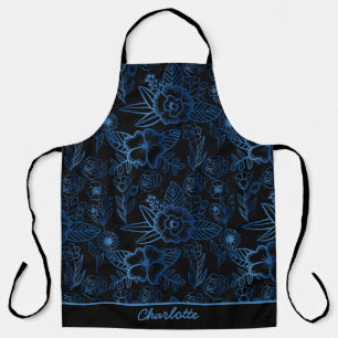 Tablier Personnalisé floral continu motif bleu noir