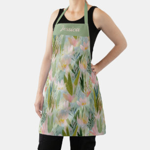 Tablier Personnalisé Floral Vert Sauge Fantaisiste