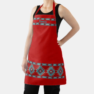 Tablier Personnalisé géométrique rouge et turquoise du 