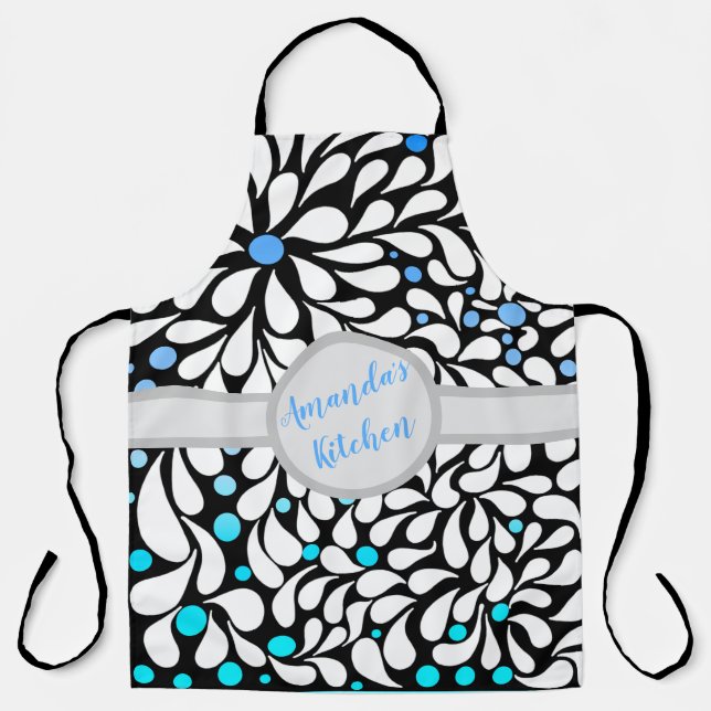 Tablier Personnalisé Gras fleurs modernes bleu turquoise o (Recto)