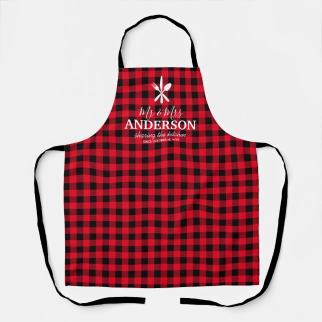 Tablier Personnalisé M. & Mme Buffalo Plaid (Recto)
