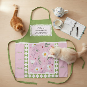 Tablier Personnalisé Maman Chat Rose Vert Rétro