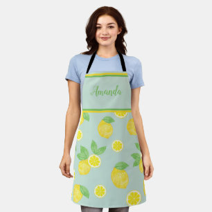 Tablier personnalisé motif citron jaune aquarelle