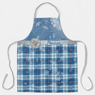 Tablier Personnalisé Noël Élégant Carreaux Bleu