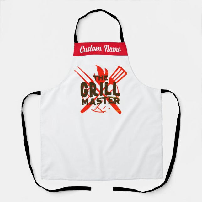 Tablier Personnalisé Nom Grill Master Mens Femme (Recto)